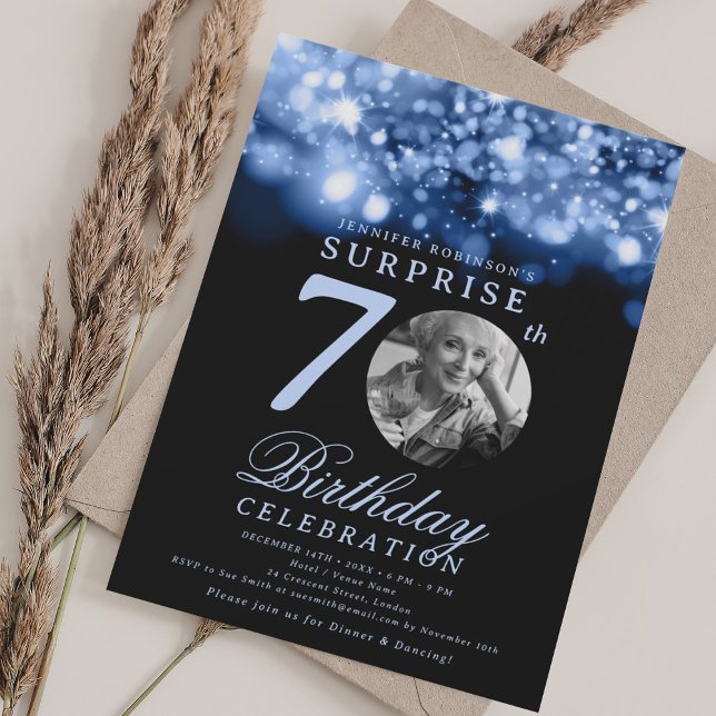 SURPRISE Photo 70th Birthday Navy Midnight  Invitation (SURPRISE Photo 70th Birthday Navy Midnight Invitation)