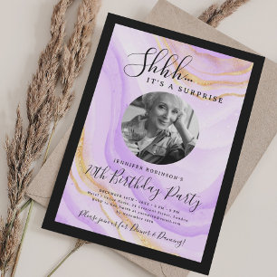 SURPRISE Photo 70th Birthday Purple Marble  Invitation