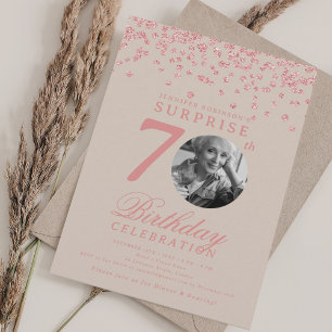 SURPRISE Photo 70th Birthday Rose Gold Champagne Invitation