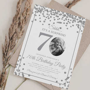 SURPRISE Photo 70th Birthday Silver Confetti Invitation