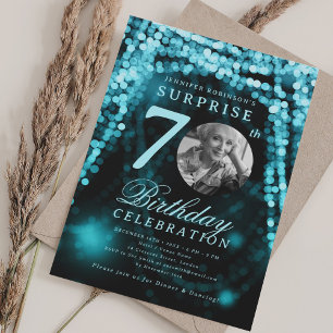 SURPRISE Photo 70th Birthday Turquoise Glam Invitation