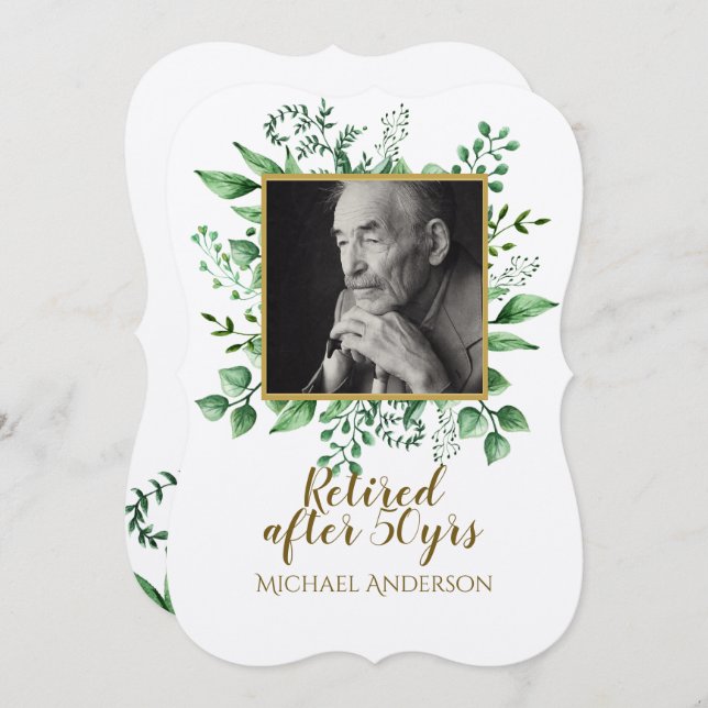 SURPRISE PHOTO Retirement Invitation Leaves Kraft (Front/Back)