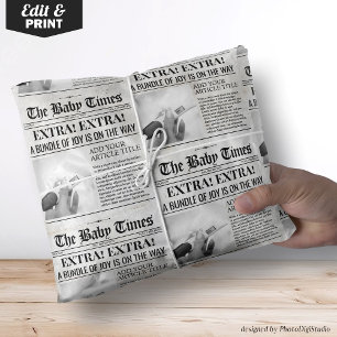 Surprise Pregnancy Announcement Newspaper Wrapping Paper