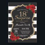 Surprise Red Rose 18th Birthday Invitation Gold<br><div class="desc">Surprise Red Rose 18th Birthday Invitation Gold Glitter. Black and Gold Birthday Party Invite. Gold Glitter. Black and White Stripes. Chalkboard. Printable Digital. For further customisation,  please click the "Customise it" button and use our design tool to modify this template.</div>