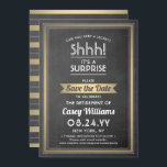 Surprise Retirement Party Chalkboard Black & Gold Save The Date<br><div class="desc">Can you keep a secret? Invite colleagues, coworkers, family and friends to an elegant and exciting surprise retirement celebration with custom chalkboard black, white and faux gold foil save the date party invitations. All wording on this template is simple to personalize, including message that reads "Shhh! It's a SURPRISE." The...</div>