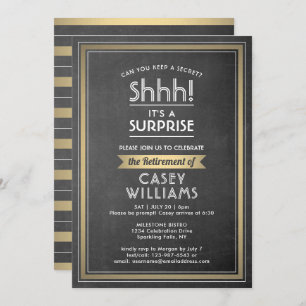 Surprise Retirement Party Elegant Chalkboard Gold Invitation