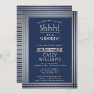 Surprise Retirement Party Elegant Navy Blue Silver Invitation