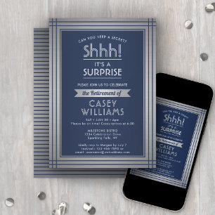 Surprise Retirement Party Shhh! Elegant Navy Blue Invitation