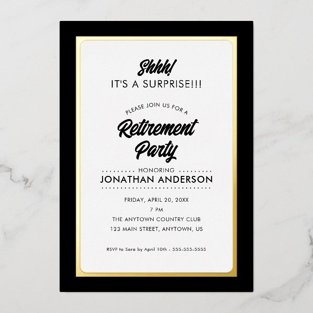 Surprise Retirement Party Simple Gold Foil Invitat (Front)