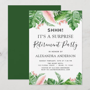 Surprise Retirement Party Tropical Palm Floral Invitation