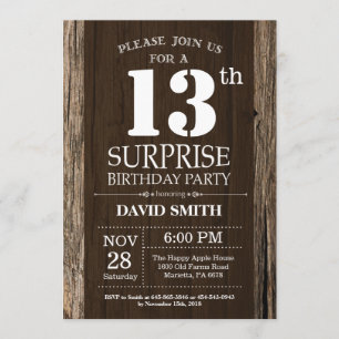 Surprise Rustic 13th Birthday Invitation Vintage