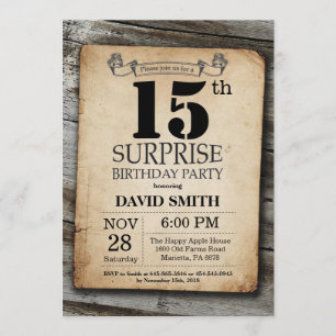 Surprise Rustic 15th Birthday Invitation Vintage