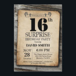 Surprise Rustic 16th Birthday Invitation Vintage<br><div class="desc">Surprise Rustic 16th Birthday Invitation with Rustic Wood Background. Vintage Retro Country. Adult Birthday. Male Men or Women Birthday. Kids Boy or Girl Lady Teen Teenage Bday Invite. 13th 15th 16th 18th 20th 21st 30th 40th 50th 60th 70th 80th 90th 100th. Any Age. For further customisation, please click the "Customise...</div>