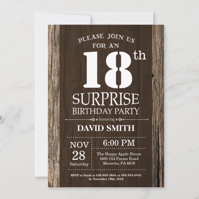 Surprise Rustic 18th Birthday Invitation Vintage (Front)