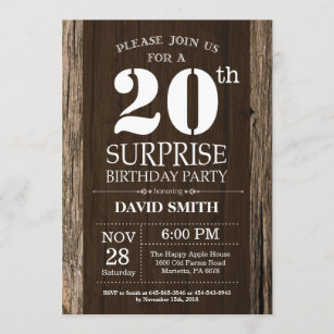 Surprise Rustic 20th Birthday Invitation Vintage