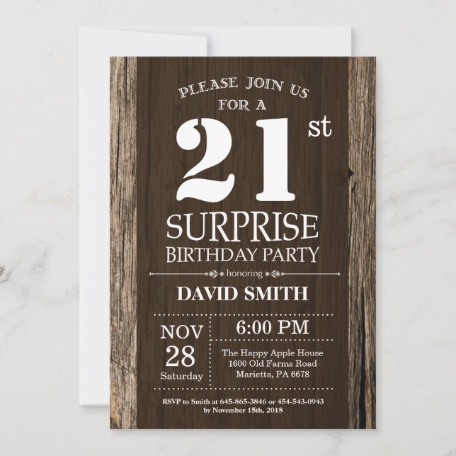 Surprise Rustic 21st Birthday Invitation Vintage (Front)