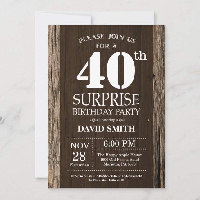 Surprise Rustic 40th Birthday Invitation Vintage (Front)