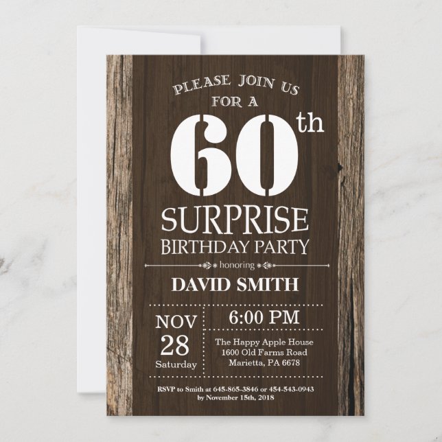 Surprise Rustic 60th Birthday Invitation Vintage (Front)
