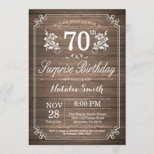 Surprise Rustic 70th Birthday Invitation Floral