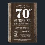 Surprise Rustic 70th Birthday Invitation Vintage<br><div class="desc">Surprise Rustic 70th Birthday Invitation with Rustic Wood Background. Vintage Retro Country. Adult Birthday. Male Men or Women Birthday. Kids Boy or Girl Lady Teen Teenage Bday Invite. 13th 15th 16th 18th 20th 21st 30th 40th 50th 60th 70th 80th 90th 100th. Any Age. For further customisation, please click the "Customise...</div>