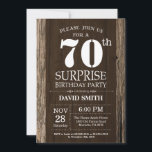 Surprise Rustic 70th Birthday Invitation Vintage<br><div class="desc">Surprise Rustic 70th Birthday Invitation with Rustic Wood Background. Vintage Retro Country. Adult Birthday. Male Men or Women Birthday. Kids Boy or Girl Lady Teen Teenage Bday Invite. 13th 15th 16th 18th 20th 21st 30th 40th 50th 60th 70th 80th 90th 100th. Any Age. For further customisation, please click the "Customise...</div>