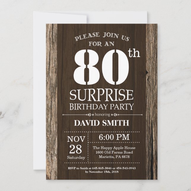 Surprise Rustic 80th Birthday Invitation Vintage (Front)