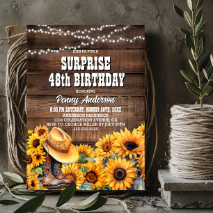 Surprise Rustic Wood Sunflower Birthday Party Invitation