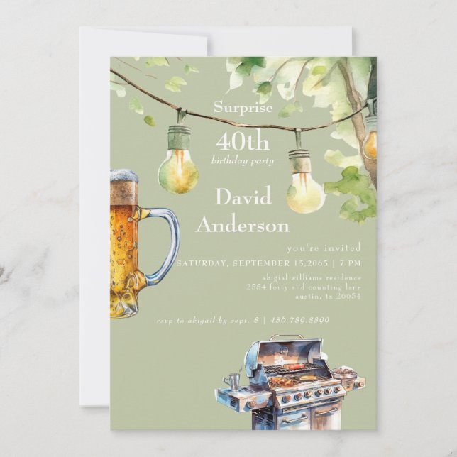 Surprise Sage 40th BBQ Birthday Invitation (Front)