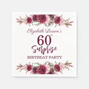 Surprise Senior Birthday Party Floral Burgundy Napkin