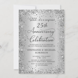 Surprise Silver Glitter 25th Wedding Anniversary Invitation