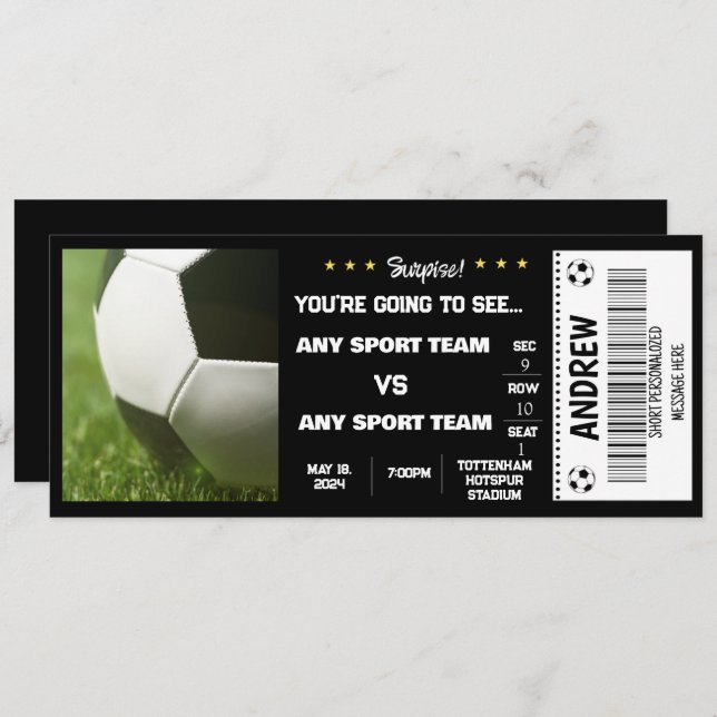 SURPRISE SOCCER GIFT TICKET INVITATION (Front/Back)
