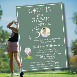 SURPRISE Stylish Lady's Golf Photo 50th Birthday Invitation