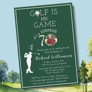 SURPRISE Stylish Men's Golf Photo 70th Birthday Invitation