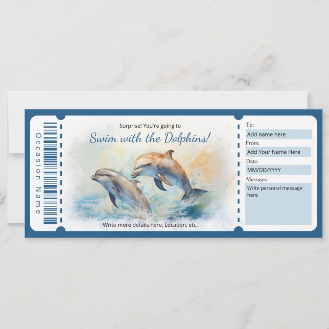 Surprise Swimming with Dolphins Gift Voucher Invitation (Front)