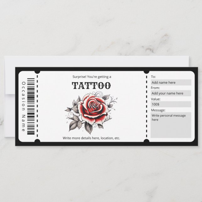 Surprise Tattoo Ticket Template, Invitation (Front)