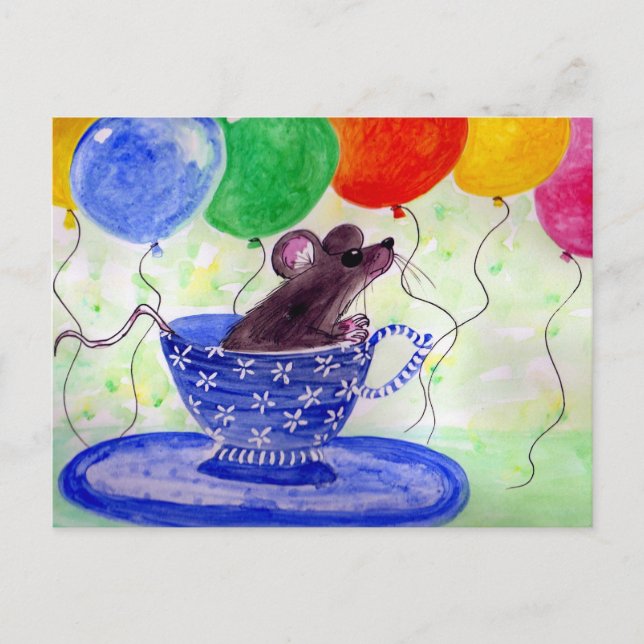 Surprise Tea Cup Mouse Postcard (Front)