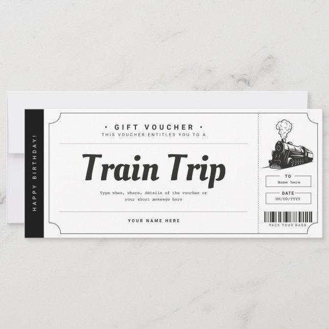 Surprise Train Trip Ticket Gift Voucher Invitation (Front)