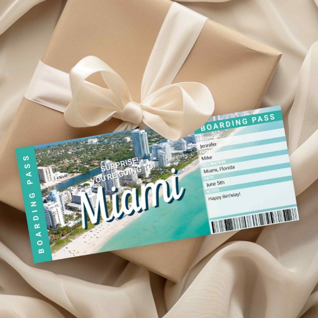 Surprise Trip to Miami Gift Boarding Pass Card (Surprise Trip to Miami Ticket Printable)