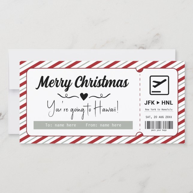 Surprise Vacation Christmas Voucher Boarding Pass (Front)