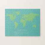 Surprise Vacation Secret Message Hard World Map Jigsaw Puzzle<br><div class="desc">Solid turquoise blue and lime green tropical colours world map with a secret surprise vacation message you can personalise for any destination. A great challenge for a master puzzler who needs something more difficult than most jigsaw puzzles, or to excite your family before a secretly planned trip! Text is intended...</div>