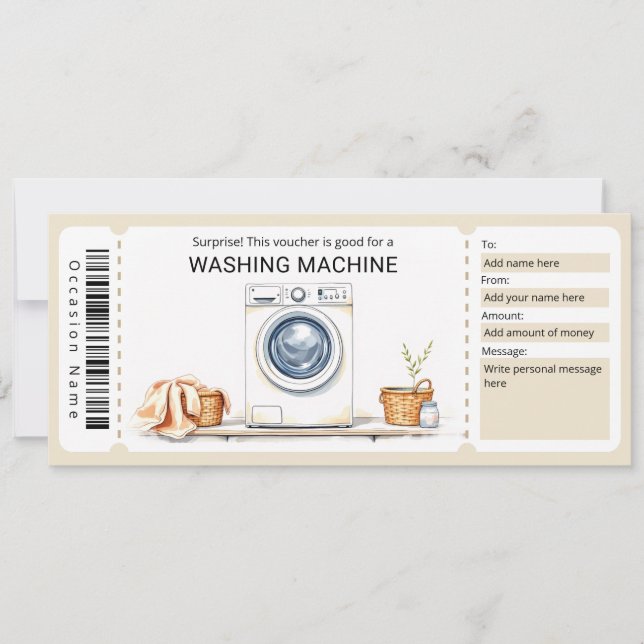 Surprise Washing Machine Gift Certificate  Invitation (Front)