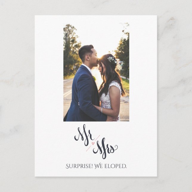 Surprise We Eloped Mr & Mrs Elegant Calligraphy Postcard (Front)