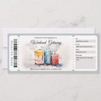 Surprise Weekend Getaway gift Certificate Invitation