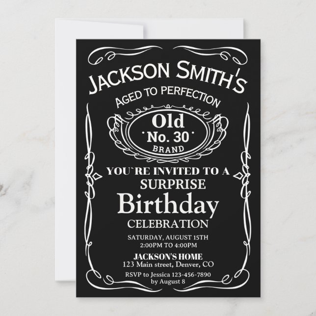 Surprise Whiskey birthday invitation Liquor invite (Front)