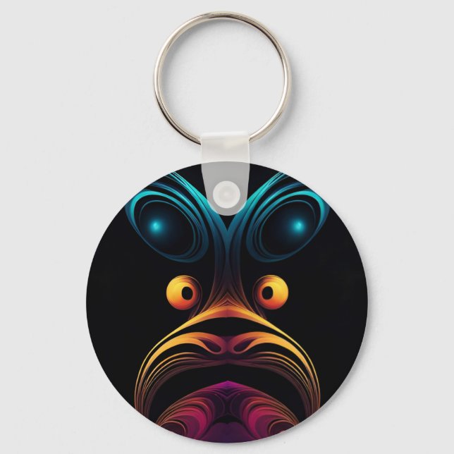 Surprised Abstract Bird Chicken face Key Ring (Front)