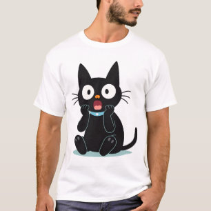 Surprised Black Cartoon Cat T-Shirt