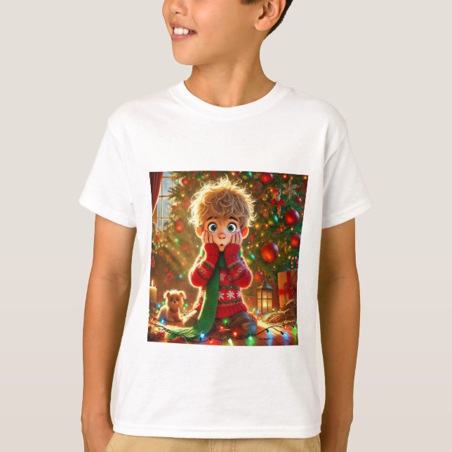 Surprised Boy Christmas Magic – Kids Festive T-Shi T-Shirt (Front)