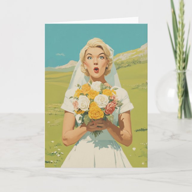Surprised Bride in Spring Meadow Card (Front)