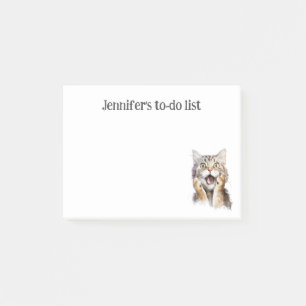 Surprised cat gray  brindle cat PERSONALIZED Post-it Notes