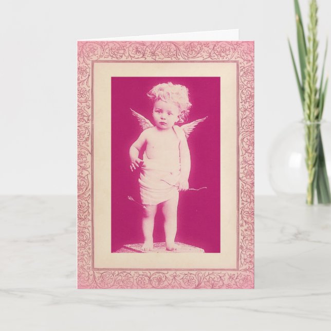 Surprised Cherub Pink Vintage Valentine's Day Card (Front)